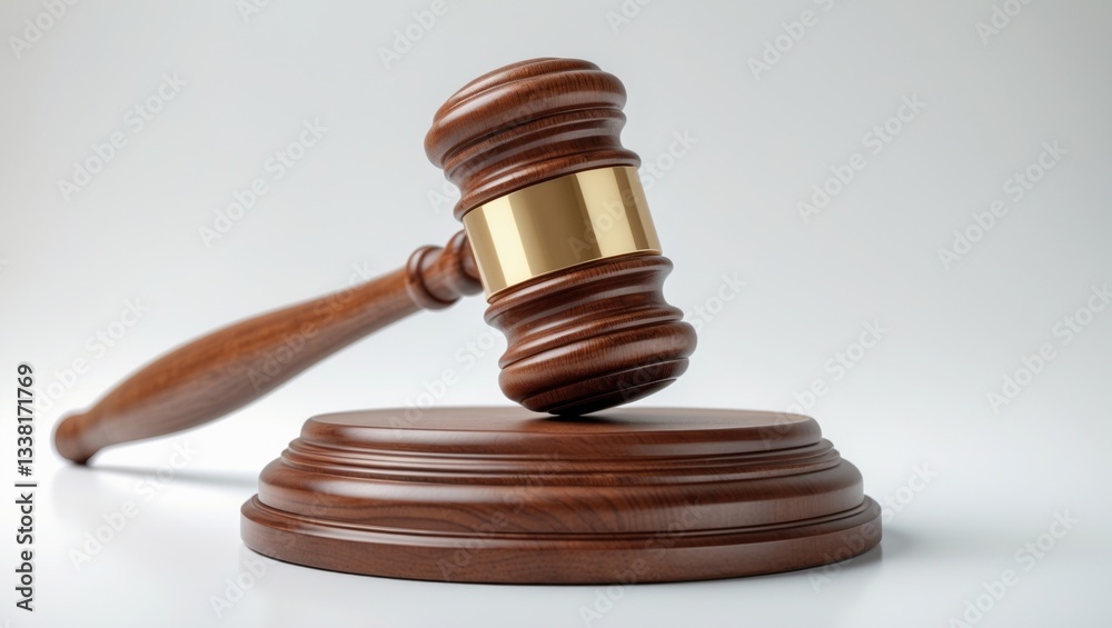 A wooden gavel and soundboard resting on a white background. A wooden gavel and soundboard resting on a white background.