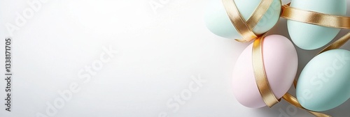 Pastel Eggs With Golden Ribbon In Artistic Flair On White