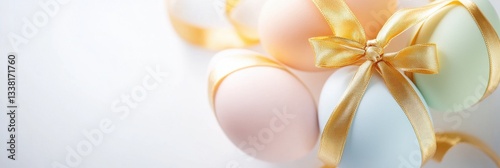 Pastel-Color Eggs Tied With Ribbon, Elegant Easter Theme