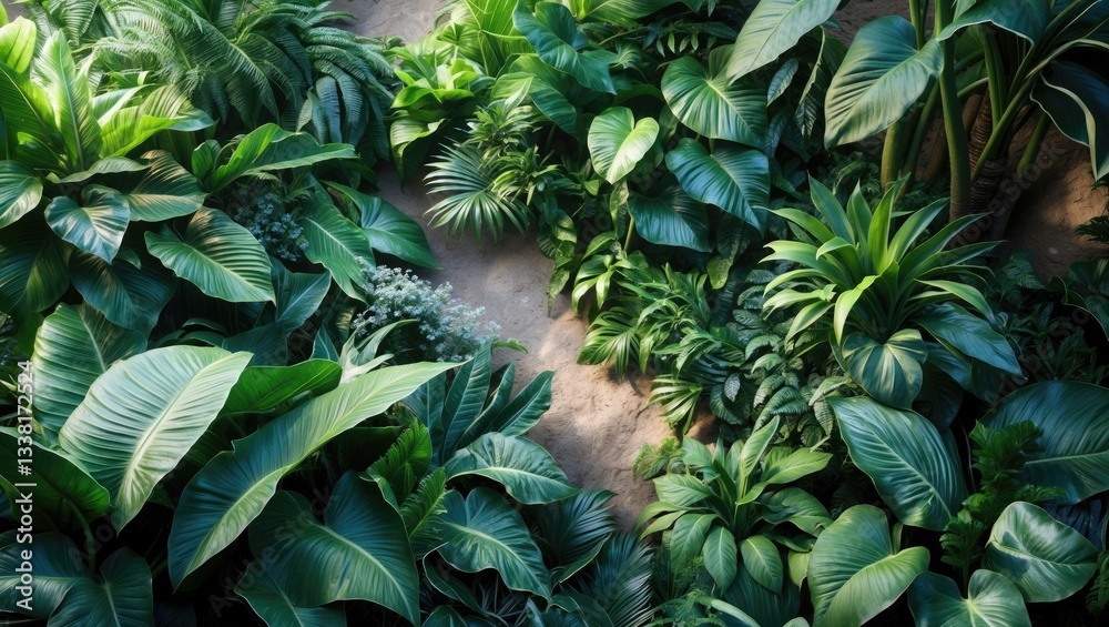 Fototapeta premium abstract green leaf pattern, tropical foliage nature backdrop