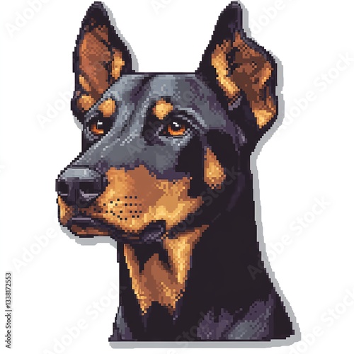 Pixelated Doberman Pinscher Head: A Stunning Digital Art Portrait of Canine Majesty photo