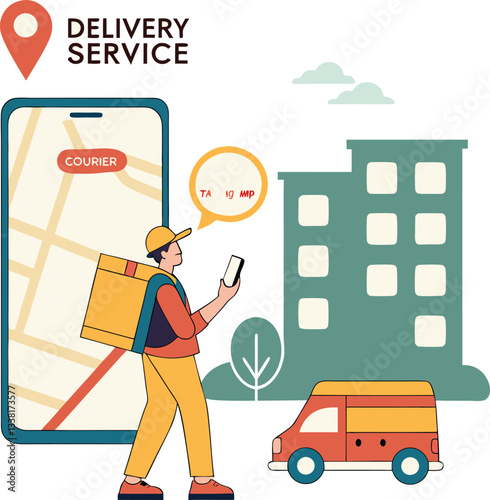 Package delivery service with courier and tracking map