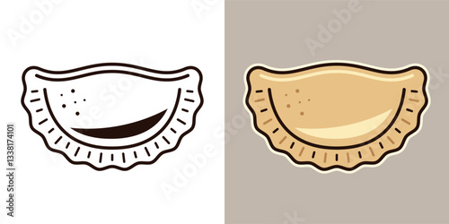 Pierogi vector object in two styles, black and colorful. Illustration on light background