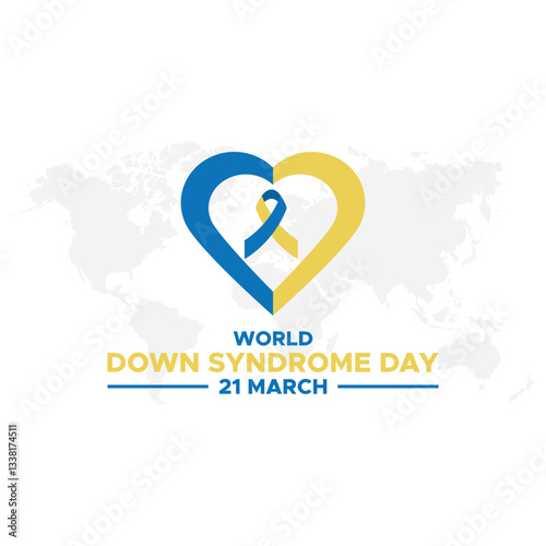 World Down Syndrome Day. 21 march World Down Syndrome day. World Down Syndrome Day. March 21. Yellow and blue palm sign. White background. Eps 10.