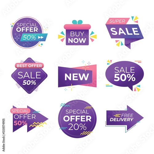 Offer sale labels and banners icon set design, shopping and discount theme illustration