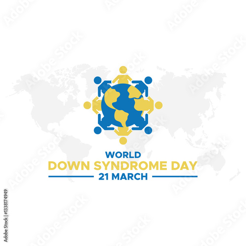 World Down Syndrome Day. 21 march World Down Syndrome day. World Down Syndrome Day. March 21. Yellow and blue palm sign. White background. Eps 10.