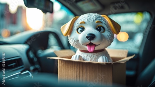 A bobble-head toy of a shaking head dog has been placed in my car.