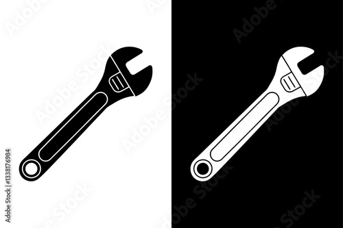 Adjustable Spanner Icon Simple Black & White Vector.