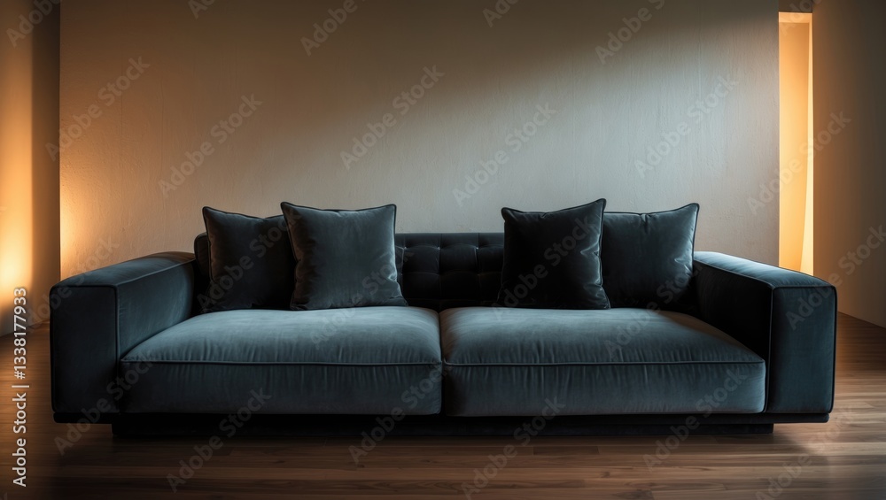 In the inviting and warm living room, a chic couch is decorated with three soft and plush pillows, establishing a very cozy atmosphere ideal for relaxation and comfort. In the inviting and warm living room, a chic couch is decorated with three soft and plush pillows, establishing a very cozy atmosphere ideal for relaxation and comfort.