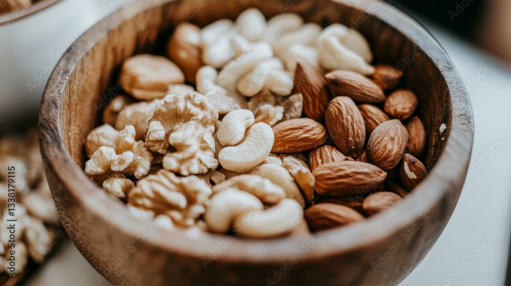 Assorted nuts in a wooden bowl Assorted nuts in a wooden bowl