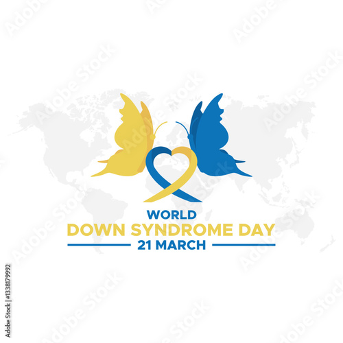World Down Syndrome Day. 21 march World Down Syndrome day. World Down Syndrome Day. March 21. Yellow and blue palm sign. White background. Eps 10.