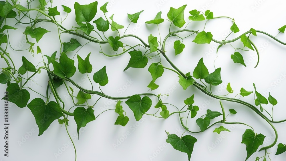Obraz premium a vine with leaves on a clear background, green gourd and foliage, pumpkin foliage