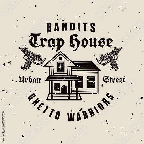 Vintage emblem featuring bandits and ghetto gangsters in retro style. Perfect for streetwear, tattoo designs, and urban themed illustrations with a gritty vibe