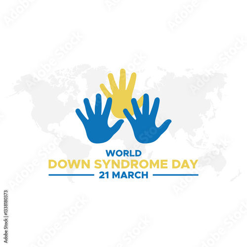 World Down Syndrome Day. 21 march World Down Syndrome day. World Down Syndrome Day. March 21. Yellow and blue palm sign. White background. Eps 10.