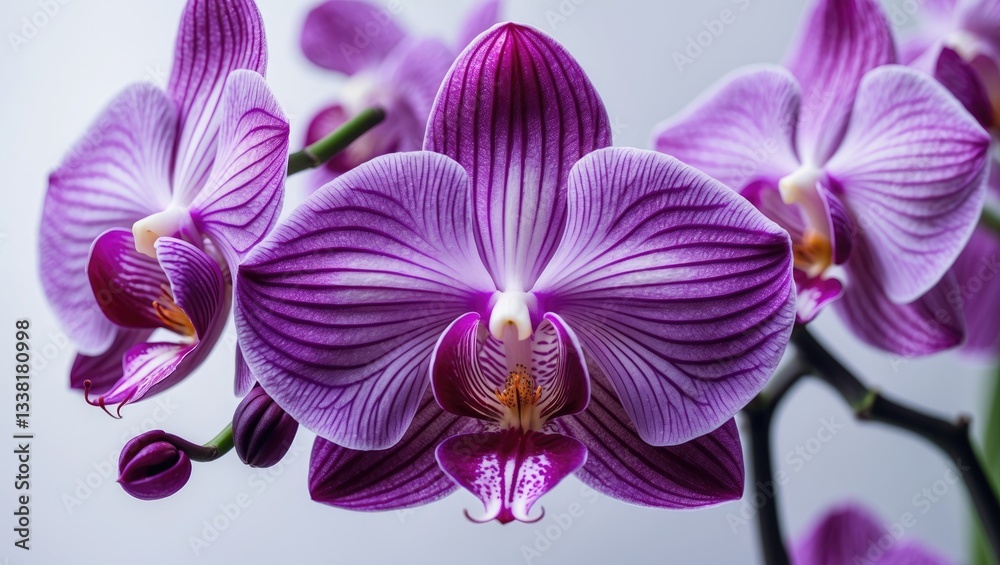 A fragile orchid flower in scarlet pink isolated on a white background. A fragile orchid flower in scarlet pink isolated on a white background.