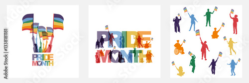 Pride Month card set. Modern colorful design.