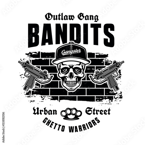 Vintage monochrome emblem featuring bandits and ghetto gangsters in retro style. Perfect for streetwear, tattoo designs, and urban themed illustrations with a gritty vibe