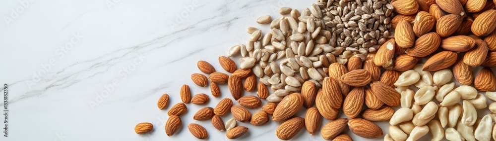 Fototapeta premium A creative food arrangement of antioxidant-rich nuts and vibrant fruits for a healthy lifestyle.