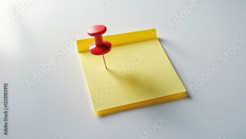Yellow square sticky note with a pushpin placed on a white background.