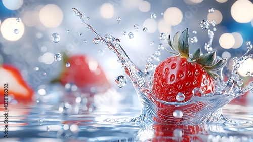 Water splash elegantly wrapping around a juicy strawberry