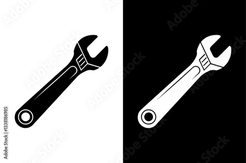 Adjustable Spanner Icon Simple Black & White Vector.