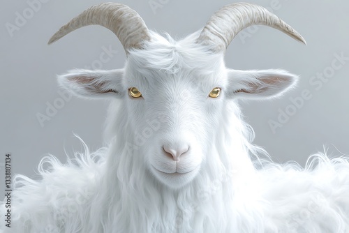 Long-Haired White Goat with Golden Eyes.