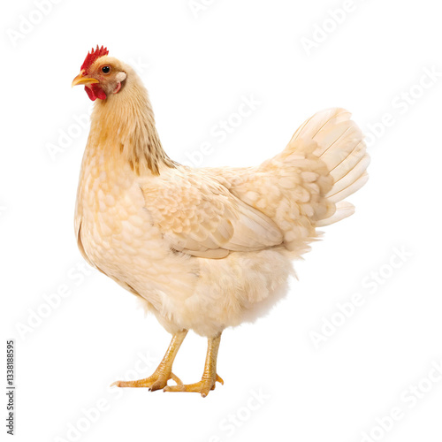 beautiful white chicken standing gracefully, showcasing its feathers and vibrant comb