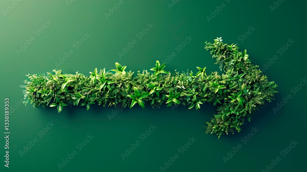Arrow Covered with Green Plants. Environmental Concept, Eco-friendly Symbol, Sustainability Concept.