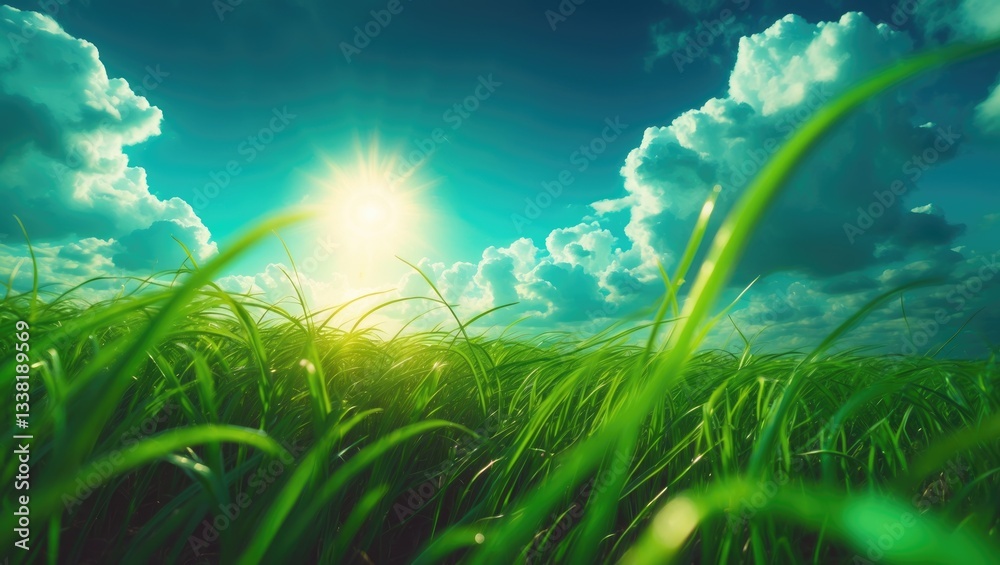 Fototapeta premium green grass beneath sky with wind blowing