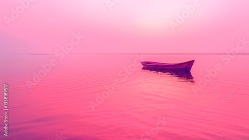 Obraz na płótnie Canoe Silhouette on Pink Backdrop. Copyspace, Nature Escape, Minimalist Style, Tranquil Scene. w salonie