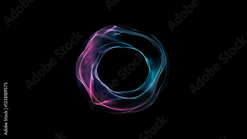 Obraz na płótnie Neon Circle with Flowing Wavy Lines on Black Background. Futuristic Design, Effects Art, Modern Tech. w salonie