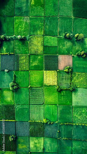 Sprawling Green Field Aerial View. Nature Landscape, Environmental Conservation, Agricultural Land.
