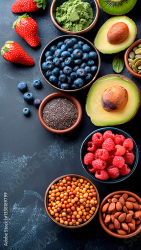 Obraz na płótnie Top View of Healthy Nutrition Food. Healthy Eating, Wellness Concept, Vegan Diet. w salonie