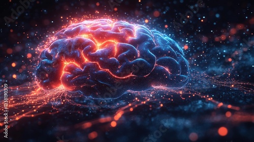 Glowing Brain with Neural Connections and Energy Sparks. Generative AI