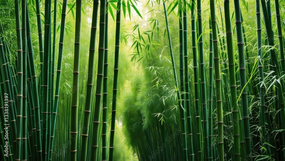Fototapeta premium Green bamboo fence texture backdrop, bamboo texture panorama