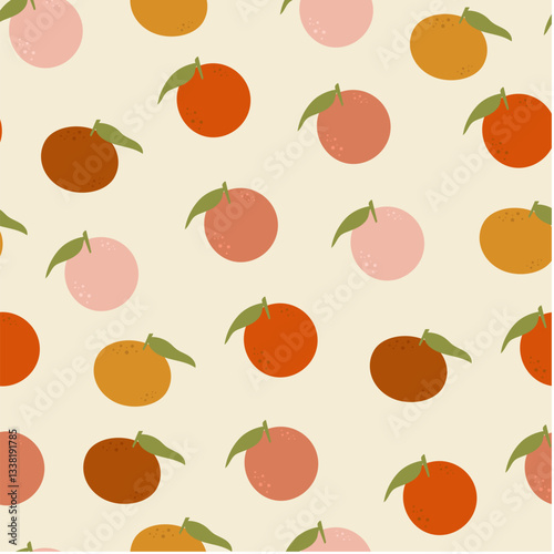 Seamless pattern with oranges. Vector illustration. Abstract oranges on a light background. Summer design.