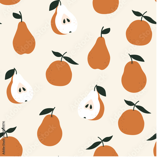 Seamless pattern with pears. Vector summer illustration. Trendy hand drawn textures. Abstract pears on a light background.