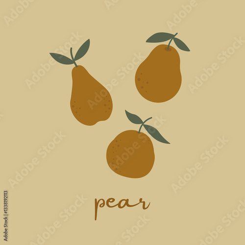 Vector set with pears. Abstract pears on a beige background. Trendy fruit illustration. Hand drawn vector pears collection.