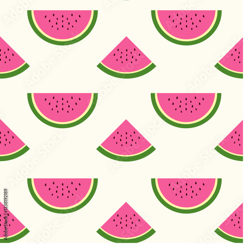 Summer seamless pattern with watermelon. Vector summer illustration. Colorful background in a flat style. Watermelons on a light background.