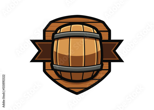 Whiskey and Rum Barrel Drawing, Classic Handcrafted Cask Artwork. Traditional Oak Barrel Vector Logo or icon design