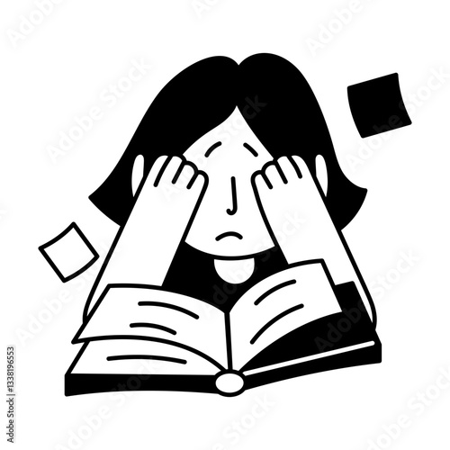 A student taking study stress, hand drawn illustration 
