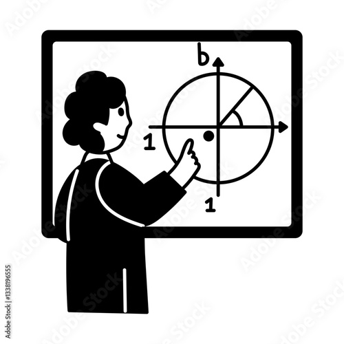 A character doing mathematics on board, hand drawn illustration 
