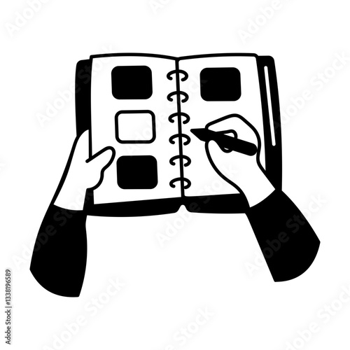A hand drawn illustration of writing a notebook with pencil 
