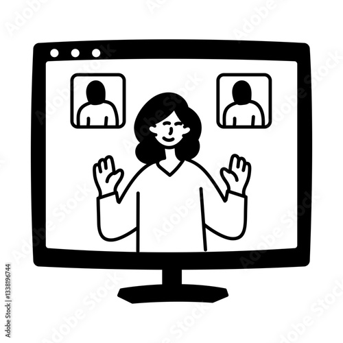 A teacher taking an online class, hand drawn illustration 