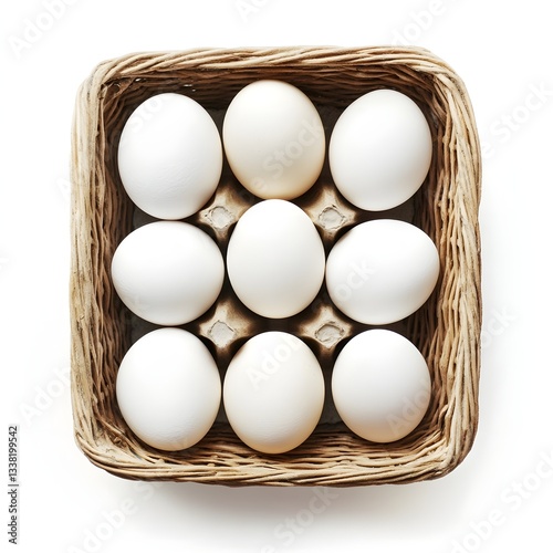 Wallpaper Mural Assortment of Fresh White Eggs Neatly Placed in a Square Woven Basket on Plain Background Torontodigital.ca