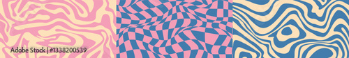 Checkerboard and wave groovy background. Vintage trippy chess pattern. Swirl y2k checkerboard background. Vector illustration