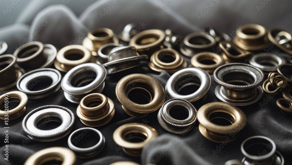 Silver brass eyelet backdrop, closeup perspective Silver brass eyelet backdrop, closeup perspective