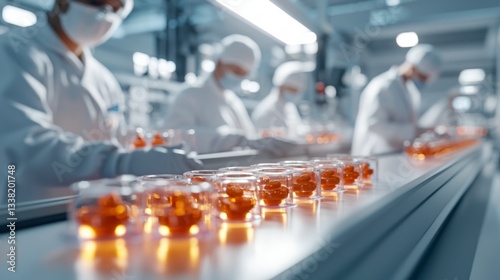 Wallpaper Mural Pharmaceutical Factory  Pill Production Line  Workers in Lab Coats  Medicine Manufacturing Torontodigital.ca