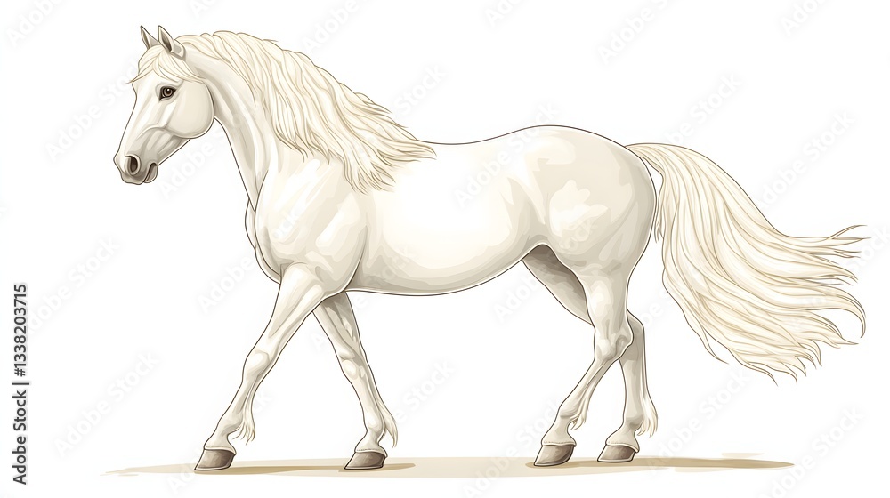Fototapeta premium Elegant White Horse Walking Gracefully