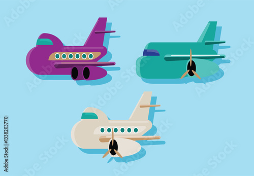 Set of Passenger Airplanes in Flat Design